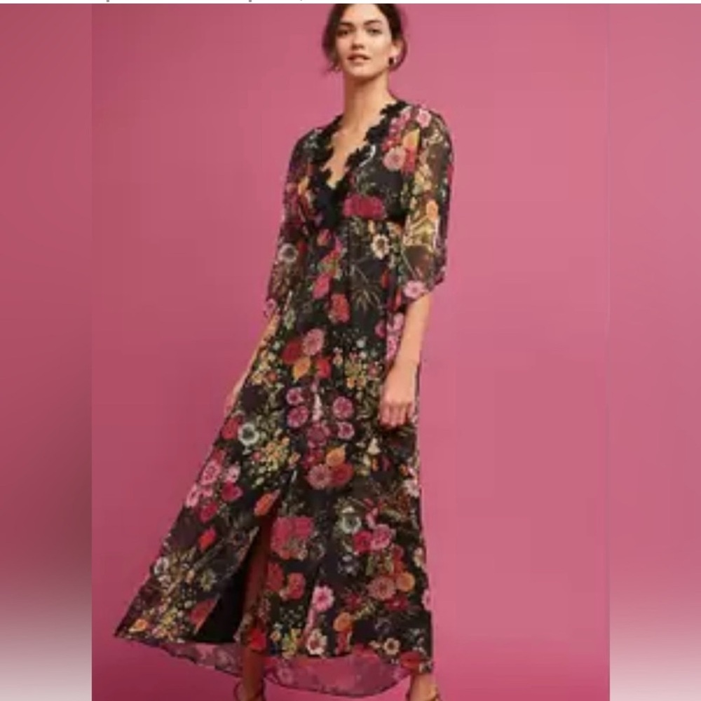 FARM Rio Pink and Red Buttoned Maxi Sundress